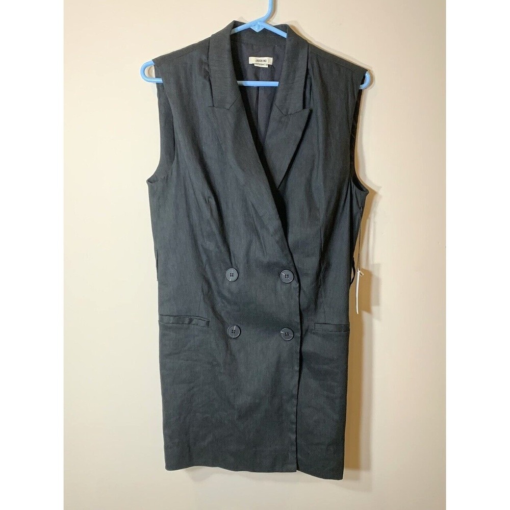 NEW Jason Wu Linen Set: Long Vest & Bra Top Womens Medium‎ Black 2 PC* MSRP $390